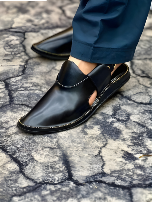 Handmade Medicated Jeans Peshawari Chappal (BLACK)