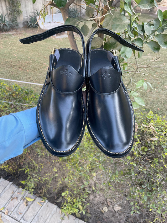 Handmade Medicated Jeans Peshawari Chappal (BLACK)